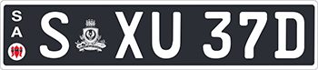 Euro plate example, black background, white characters